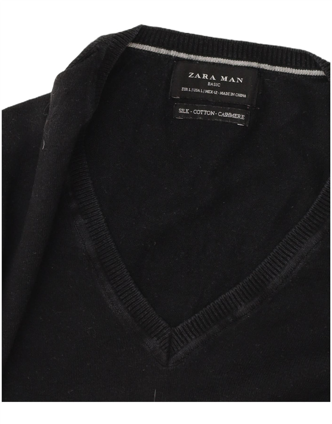 Maglione Zara da uomo con scollo a V grande in cotone nero