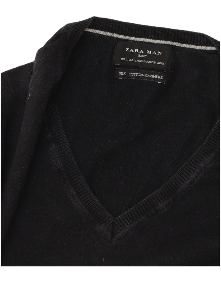 Maglione Zara da uomo con scollo a V grande in cotone nero