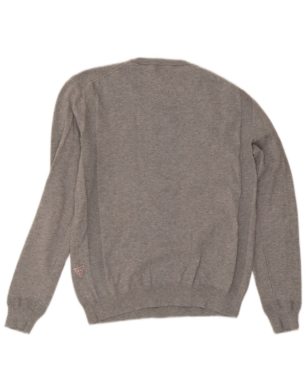 Maglione maglione girocollo con grafica da uomo Guess XS in cotone grigio