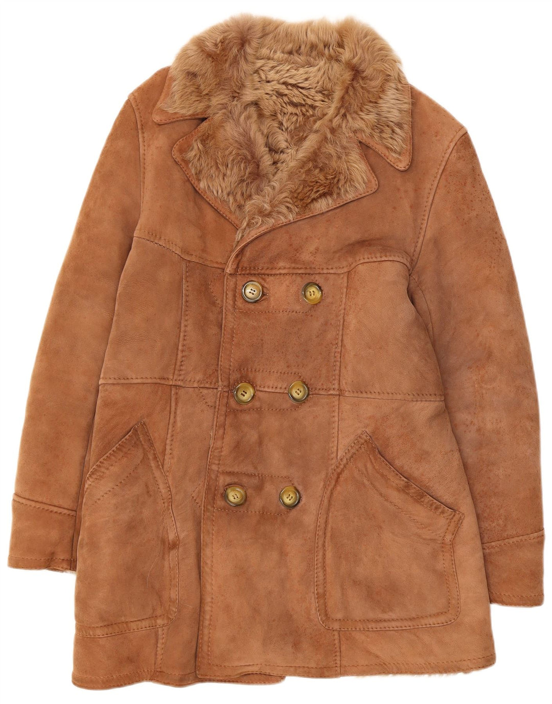 Cappotto vintage in shearling da donna IT 48 XL Beige