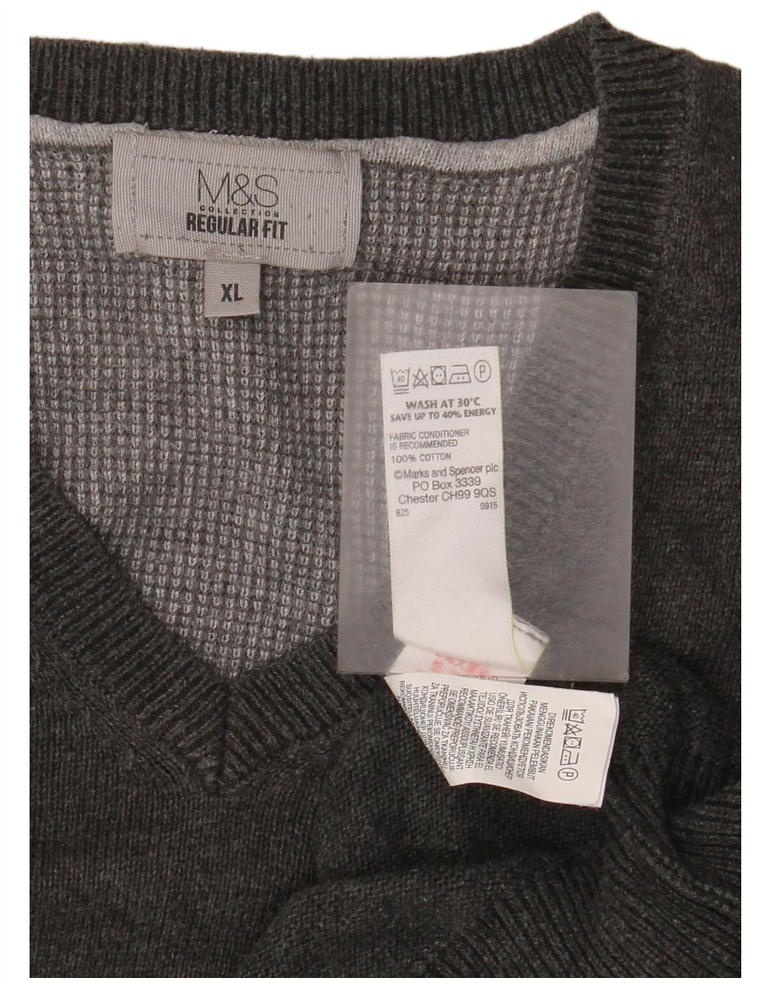 Maglione da uomo Marks & Spencer vestibilità regolare con scollo a V XL in cotone grigio