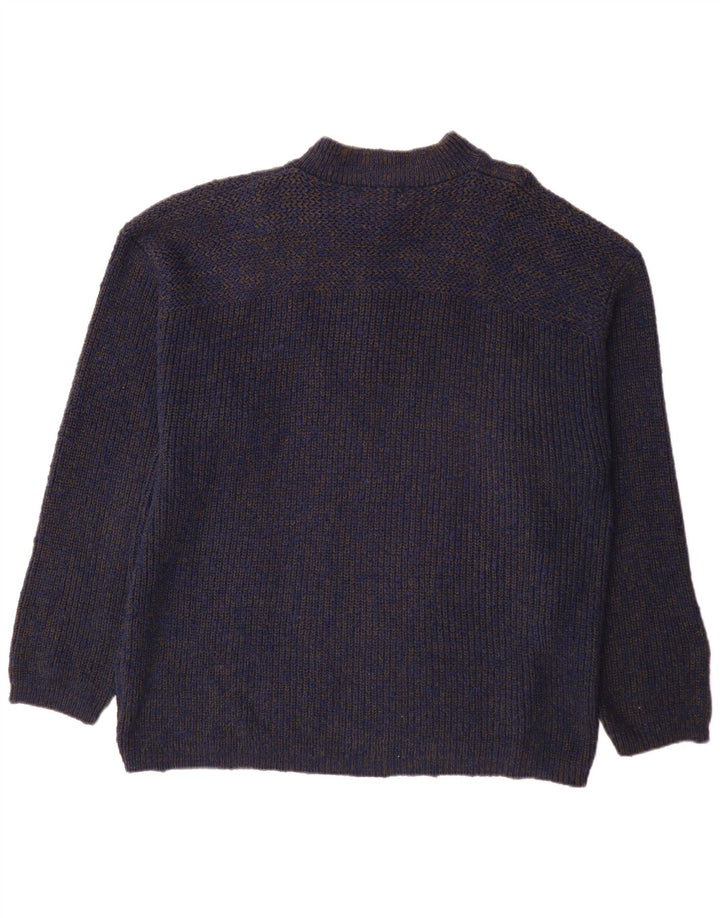 Maglione da uomo Eddie Bauer con collo a bottoni XL in cotone screziato blu navy