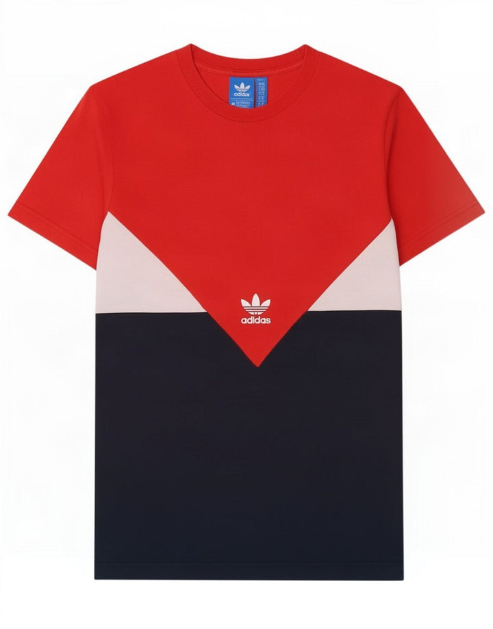 T-shirt da uomo Adidas Top in cotone color block rosso medio