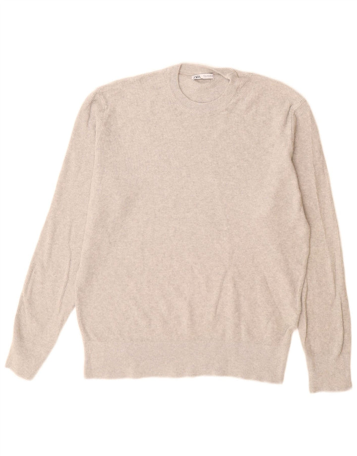 Maglione maglione girocollo da uomo Zara grande in cotone grigio