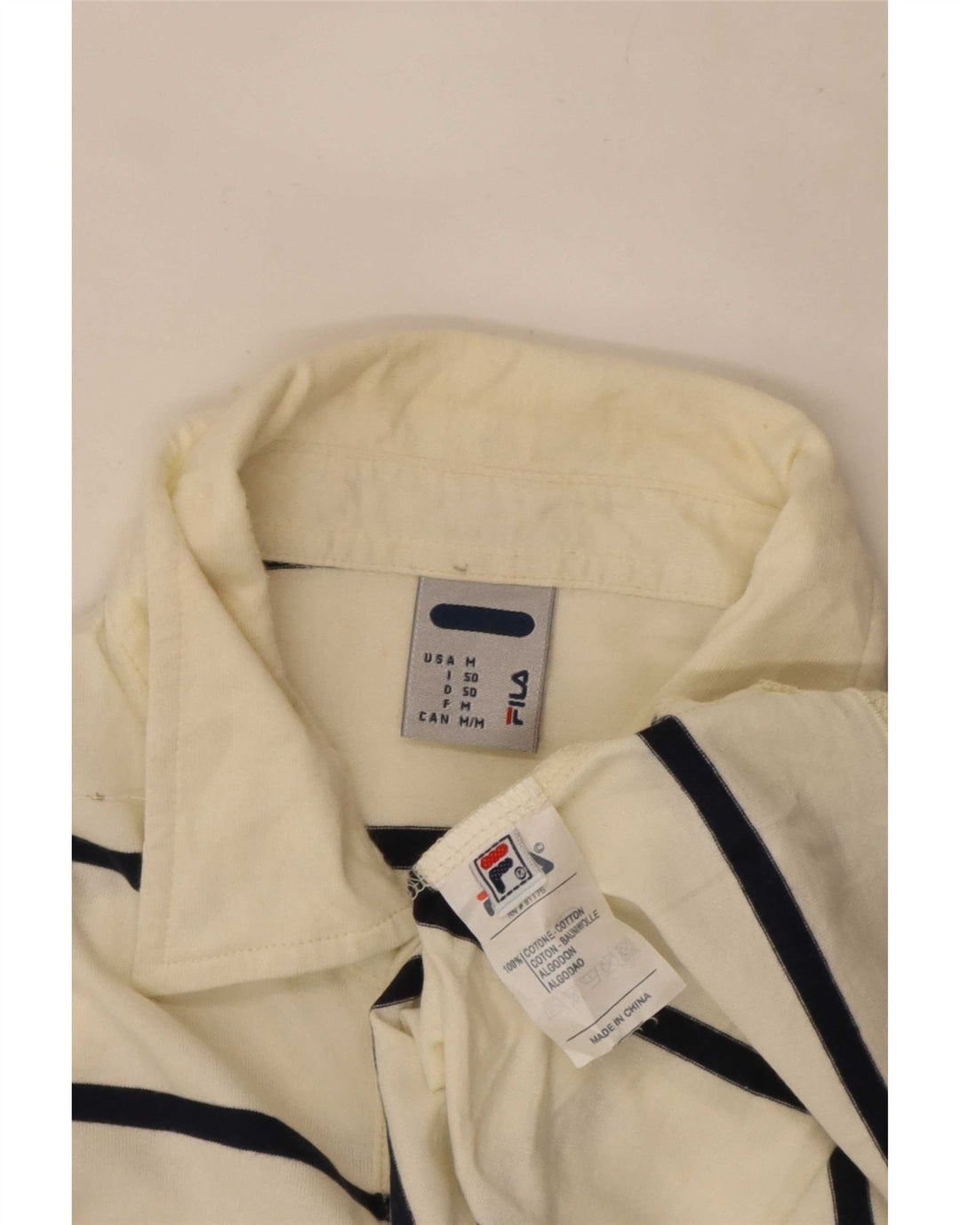 Polo da uomo a maniche lunghe Fila in cotone a righe bianco sporco medio