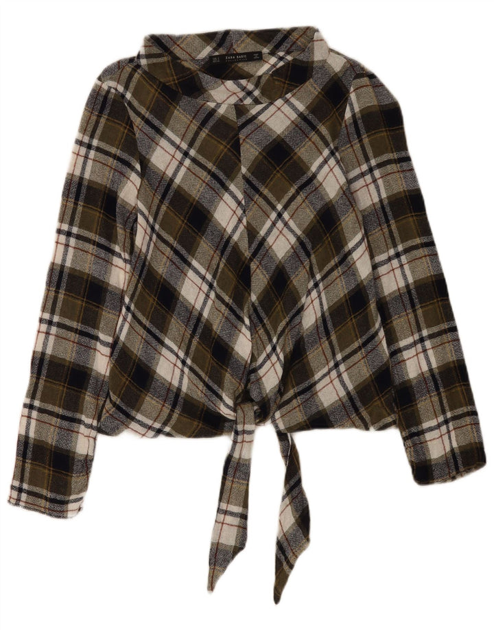 Camicetta a maniche lunghe da donna Zara UK 10 piccolo quadretto kaki