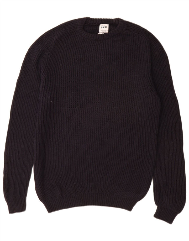 Maglione maglione girocollo da uomo Zara in cotone blu navy medio