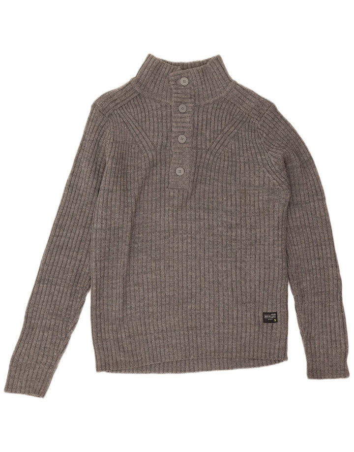 Maglione da uomo Jack & Jones con bottoni e collo grande in cotone grigio