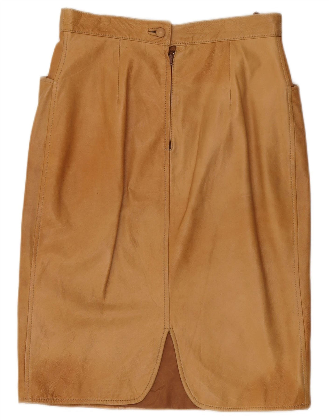 Gonna in pelle vintage da donna IT 44 media W30 Beige