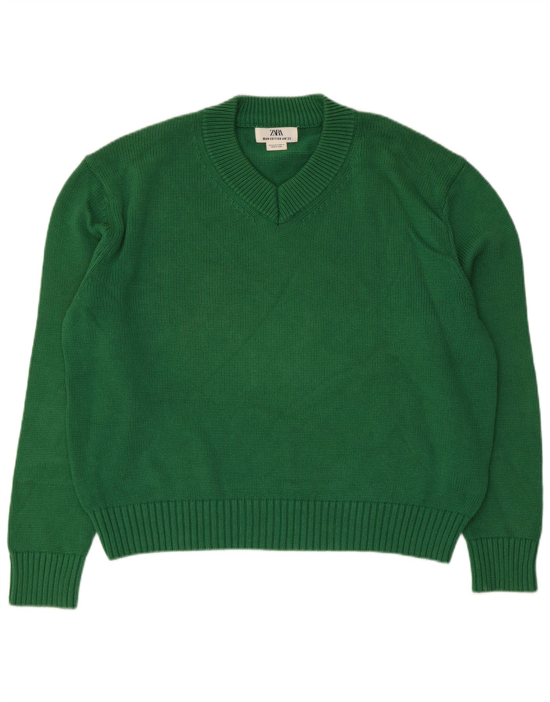 Maglione oversize con scollo a V da donna Zara UK 14 Cotone verde medio