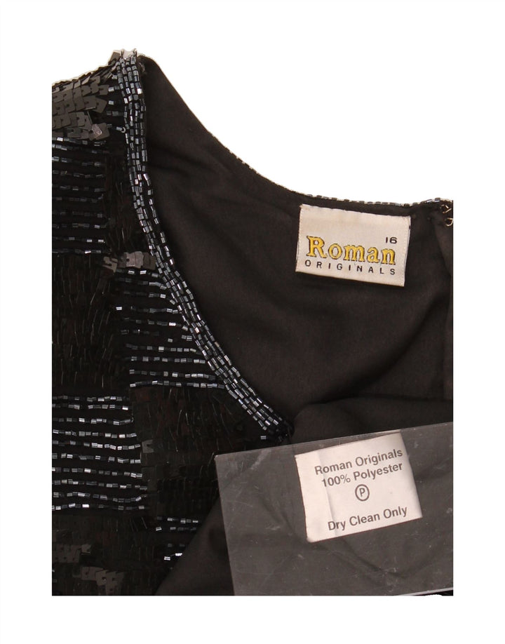 ROMAN Womens Crop Blouse Top UK 16 Large Black Check Polyester Vintage Roman and Second-Hand Roman from Messina Hembry 