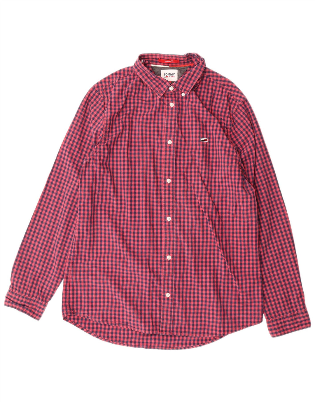 TOMMY HILFIGER Mens Regular Fit Shirt Large Red Gingham Cotton