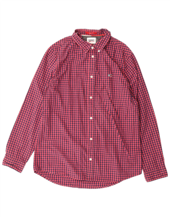TOMMY HILFIGER Mens Regular Fit Shirt Large Red Gingham Cotton