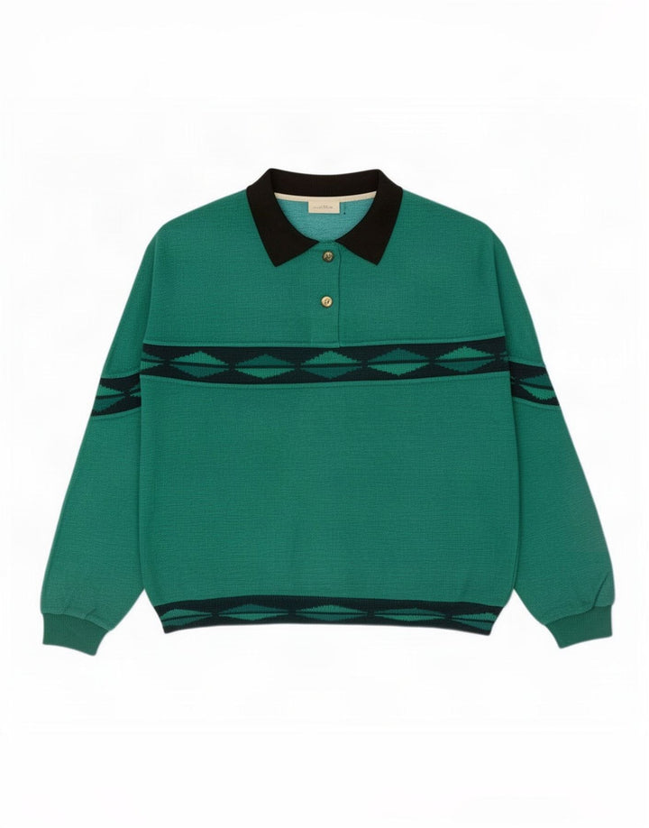 Felpa oversize da donna vintage maglione UK 14 verde medio geometrico