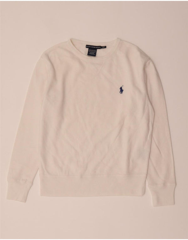 Felpa da donna Ralph Lauren maglione UK 10 piccolo cotone bianco