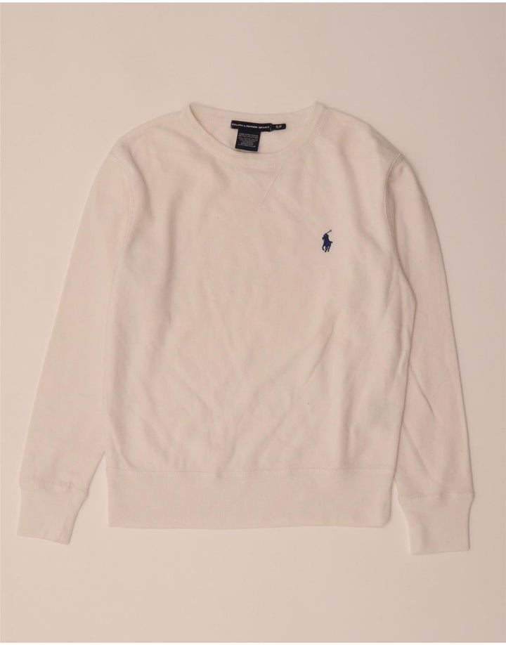 Felpa da donna Ralph Lauren maglione UK 10 piccolo cotone bianco