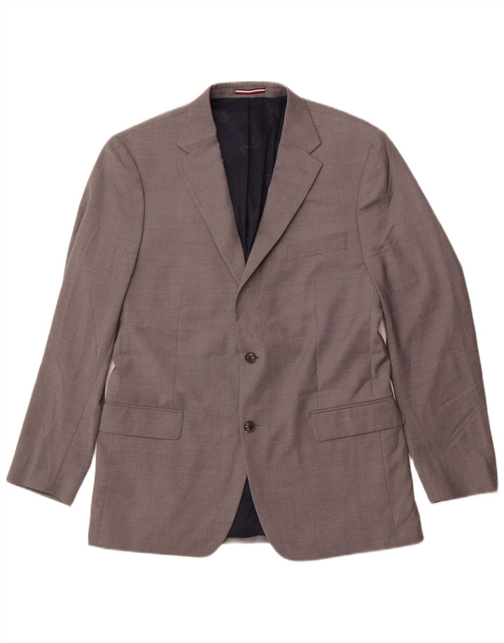 Giacca blazer a 2 bottoni lunga da uomo Tommy Hilfiger EU 42 XL lana grigia