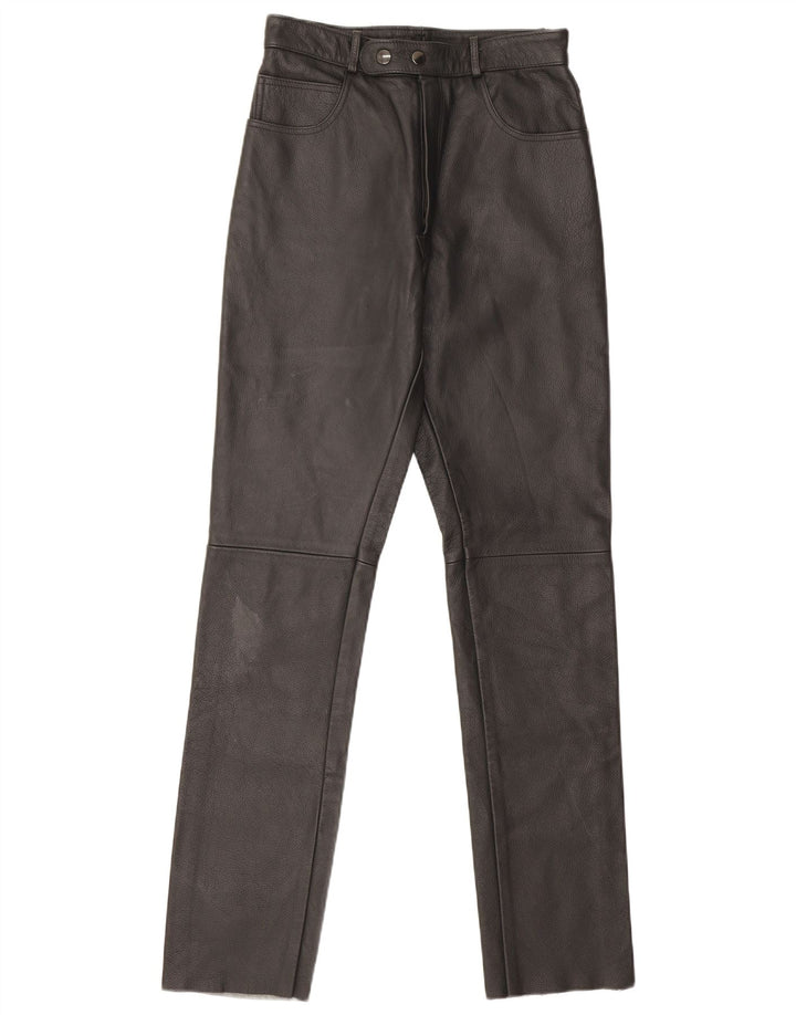 Pantaloni dritti in pelle vintage da donna W26 L32 neri