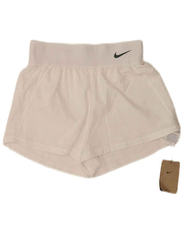 Nike Womens Dri Fit High Waist Sport Shorts UK 8 Small White Polyester