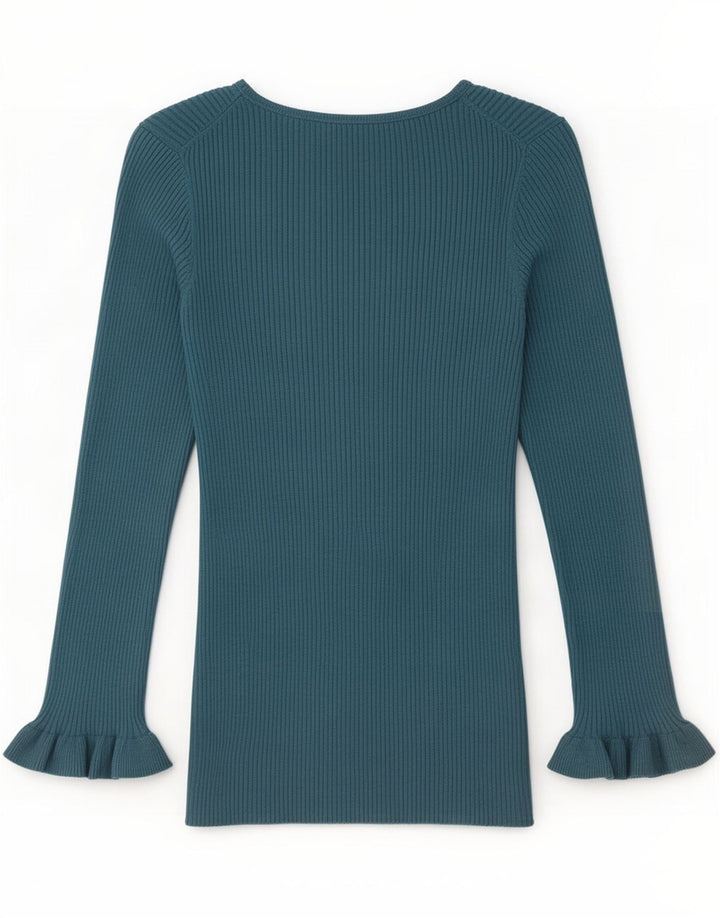 Maglia da donna a maniche lunghe Massimo Dutti UK 12 seta blu medio