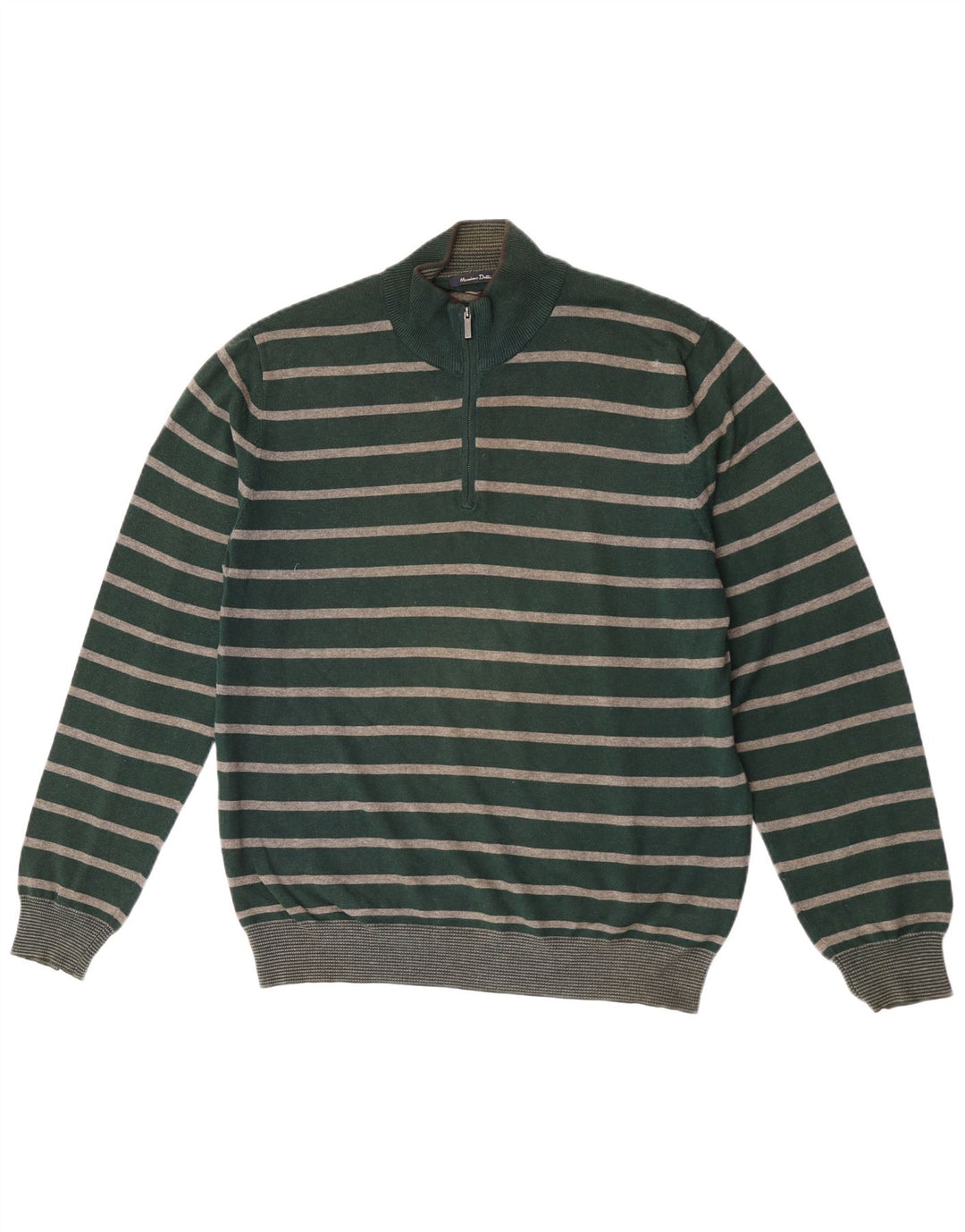Massimo Dutti Maglione da uomo con zip e collo in cotone a righe grandi verdi
