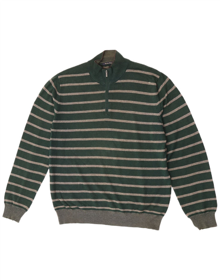 Massimo Dutti Maglione da uomo con zip e collo in cotone a righe grandi verdi