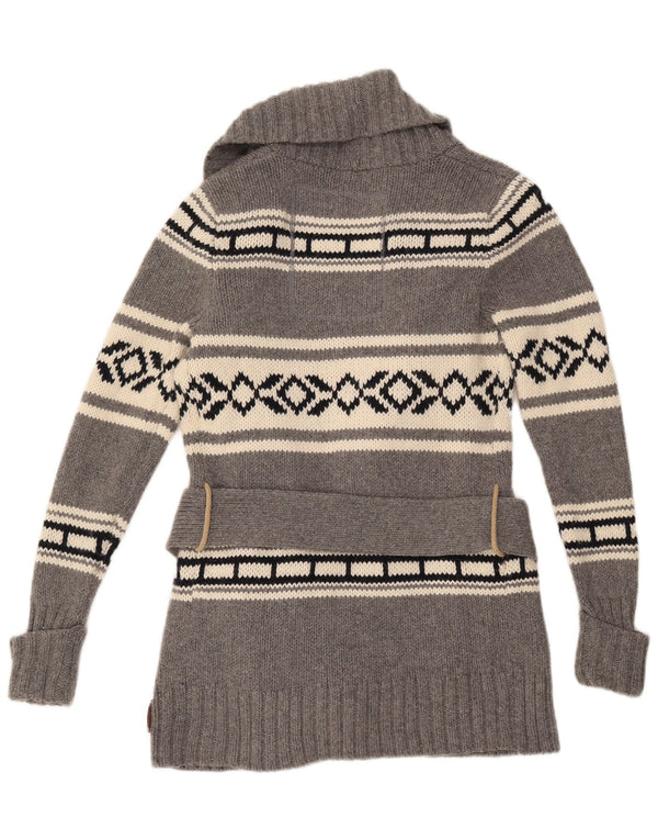Maglione cardigan da donna Superdry UK 14 Lana geometrica grigio medio