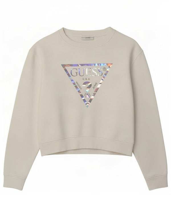 Guess Felpa oversize con grafica da donna Maglione UK 6 XS Cotone bianco
