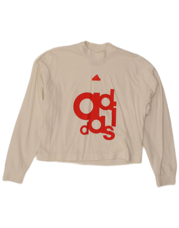 Adidas Top corto con grafica oversize da donna a maniche lunghe UK 4/6 XS Bianco