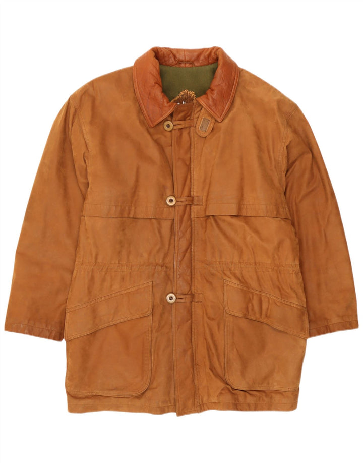 Giacca a vento in pelle da uomo vintage IT 46 piccola in pelle marrone
