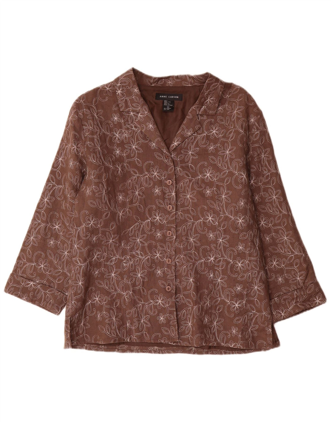 Giacca blazer da donna con maniche a 3/4 Anne Carson UK 16 grande marrone floreale