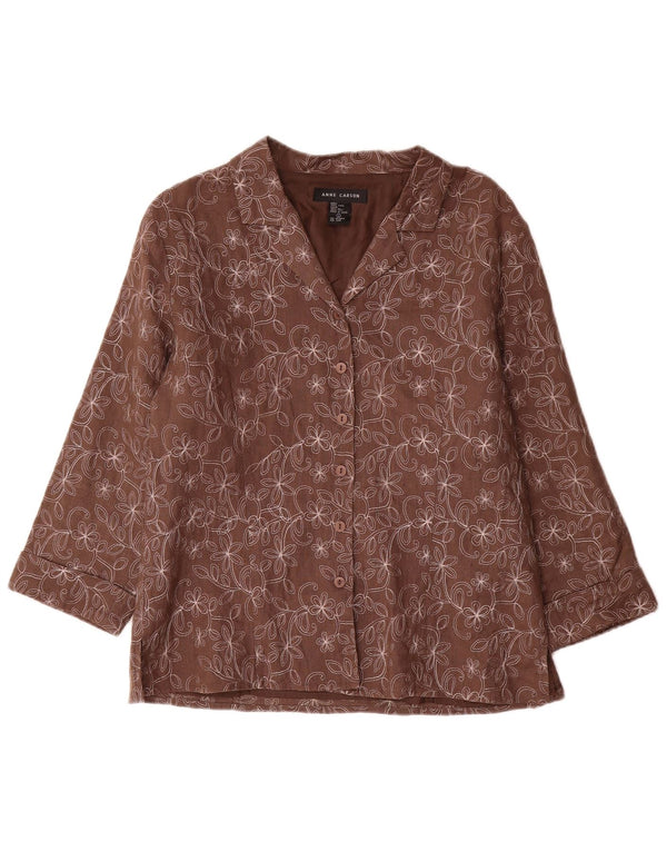 Giacca blazer da donna con maniche a 3/4 Anne Carson UK 16 grande marrone floreale