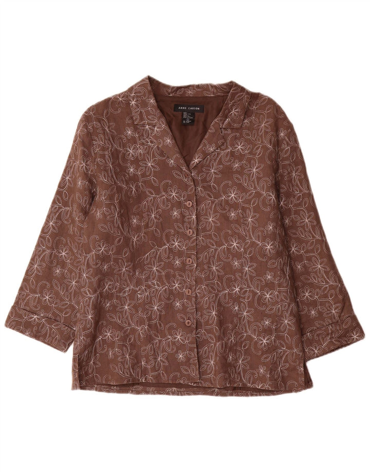 Giacca blazer da donna con maniche a 3/4 Anne Carson UK 16 grande marrone floreale