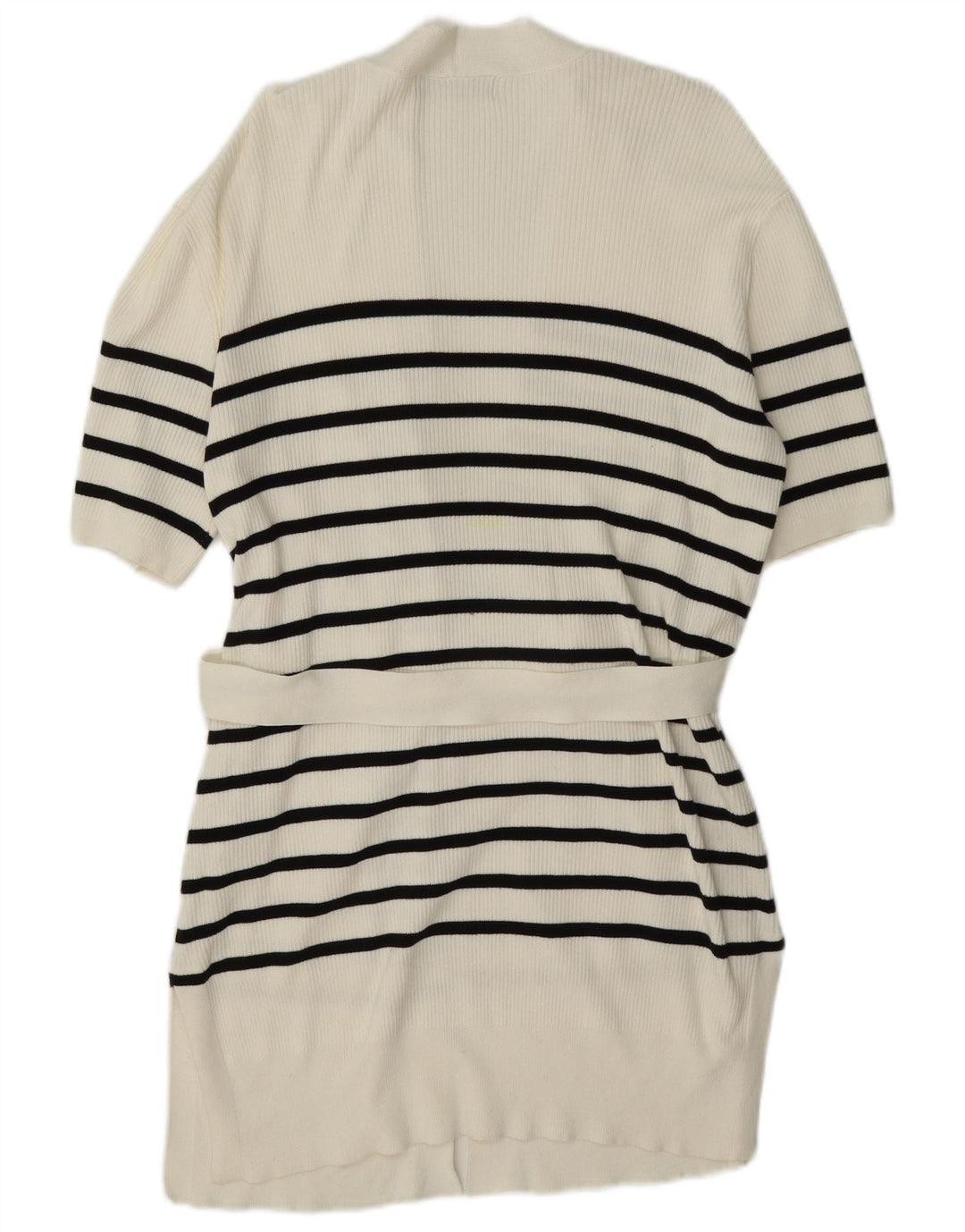 Maglione cardigan lungo da donna Marks & Spencer UK 14 a righe bianche medie