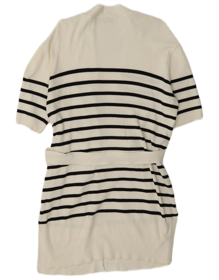 Maglione cardigan lungo da donna Marks & Spencer UK 14 a righe bianche medie