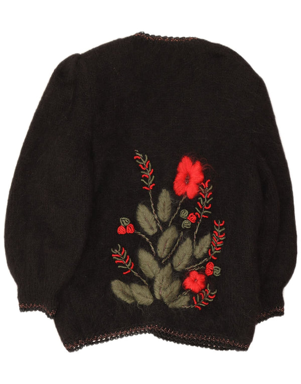 Vintage Womens Oversized Cardigan Sweater UK 18 XL Black Floral