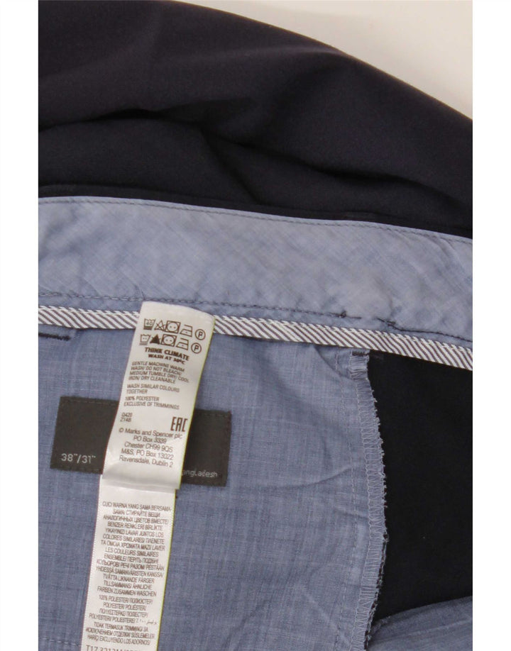 Pantaloni da abito regolari dritti da uomo Marks & Spencer W38 L31 Blu Navy