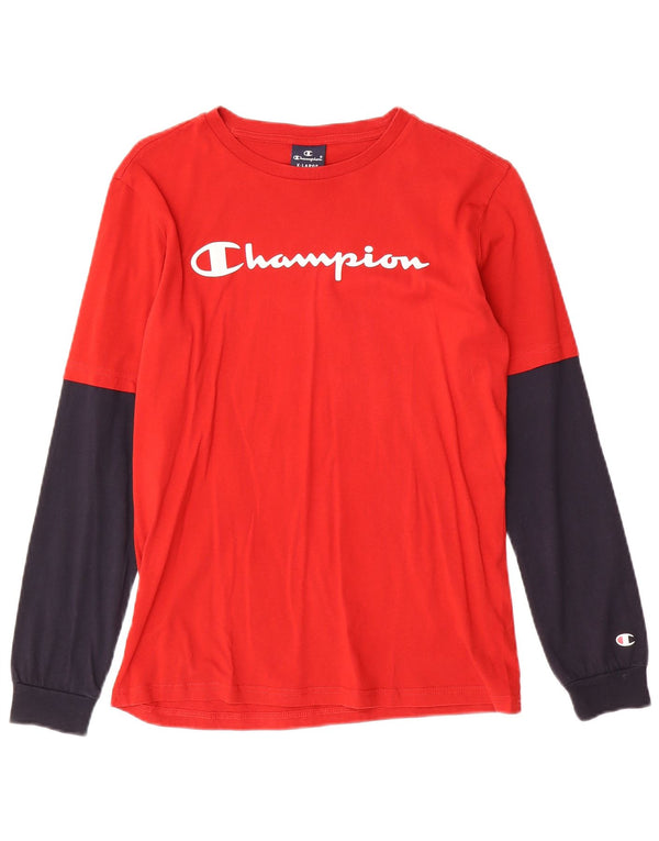 Maglia grafica CHAMPION da bambino a maniche lunghe 13-14 anni XL Colorblock rosso