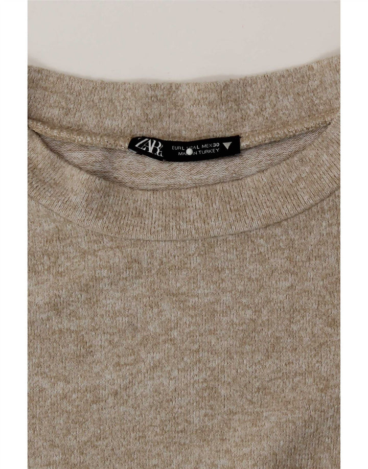 Top Zara da donna a maniche lunghe UK 16 Large Beige screziato in viscosa