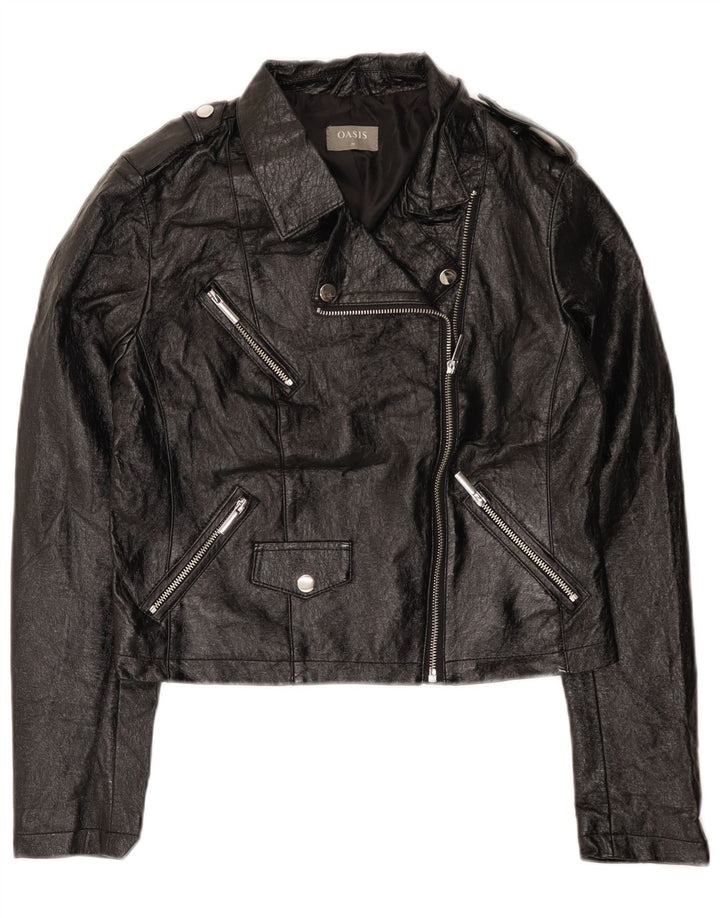 Giacca da motociclista in ecopelle corta da donna Oasis UK 12 poliuretano nero medio