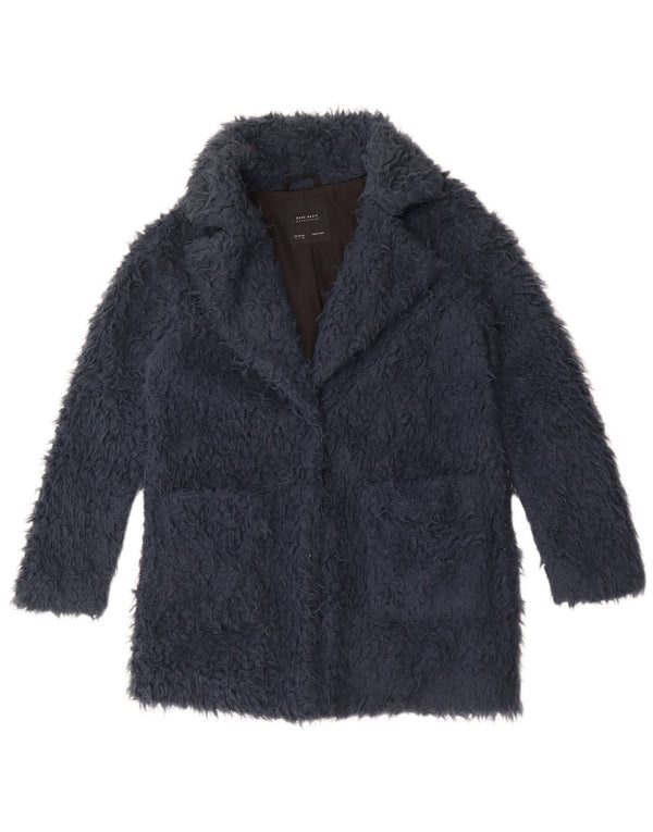 Cappotto Zara da donna in pelliccia sintetica vestibilità ampia UK 10 piccolo poliestere blu