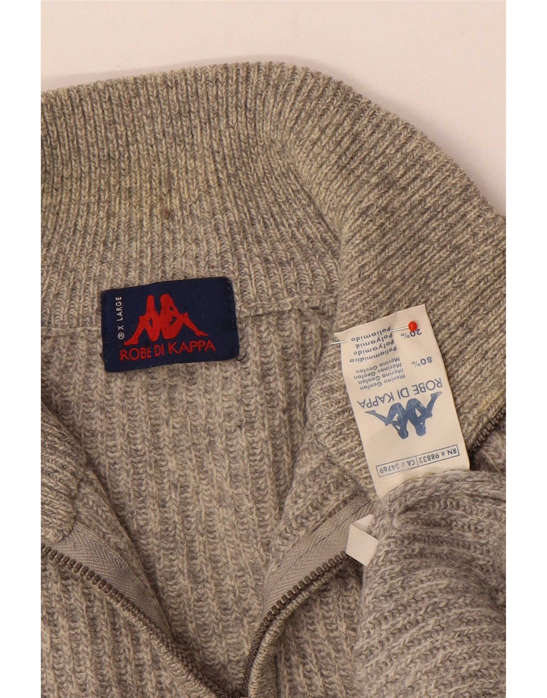 Maglione Kappa da uomo con zip e collo XL in lana grigia