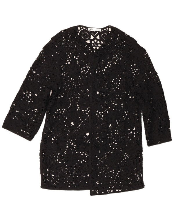 Maglione cardigan lungo oversize da donna Zara UK 6 XS Nero floreale