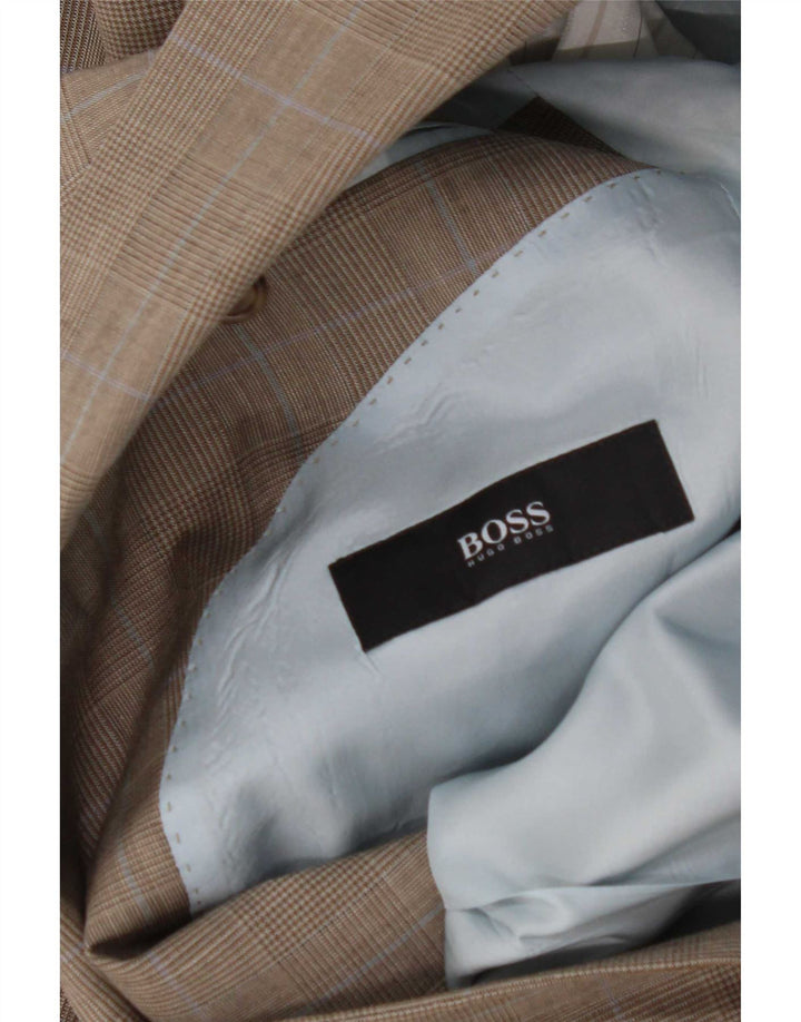 Giacca blazer da uomo a 2 bottoni Hugo Boss EU 48 lana vergine scozzese marrone medio