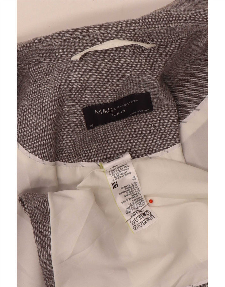 Giacca blazer slim fit da donna Marks & Spencer a 1 bottone UK 16 grande grigia