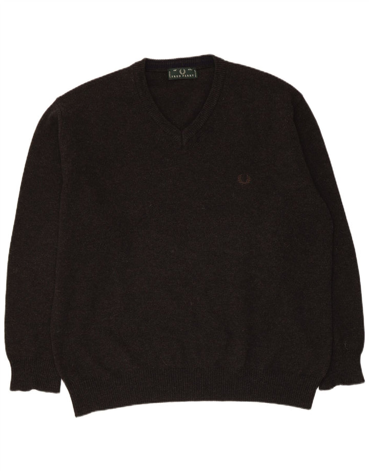 Maglione da uomo con scollo a V Fred Perry, grande, in lana grigia