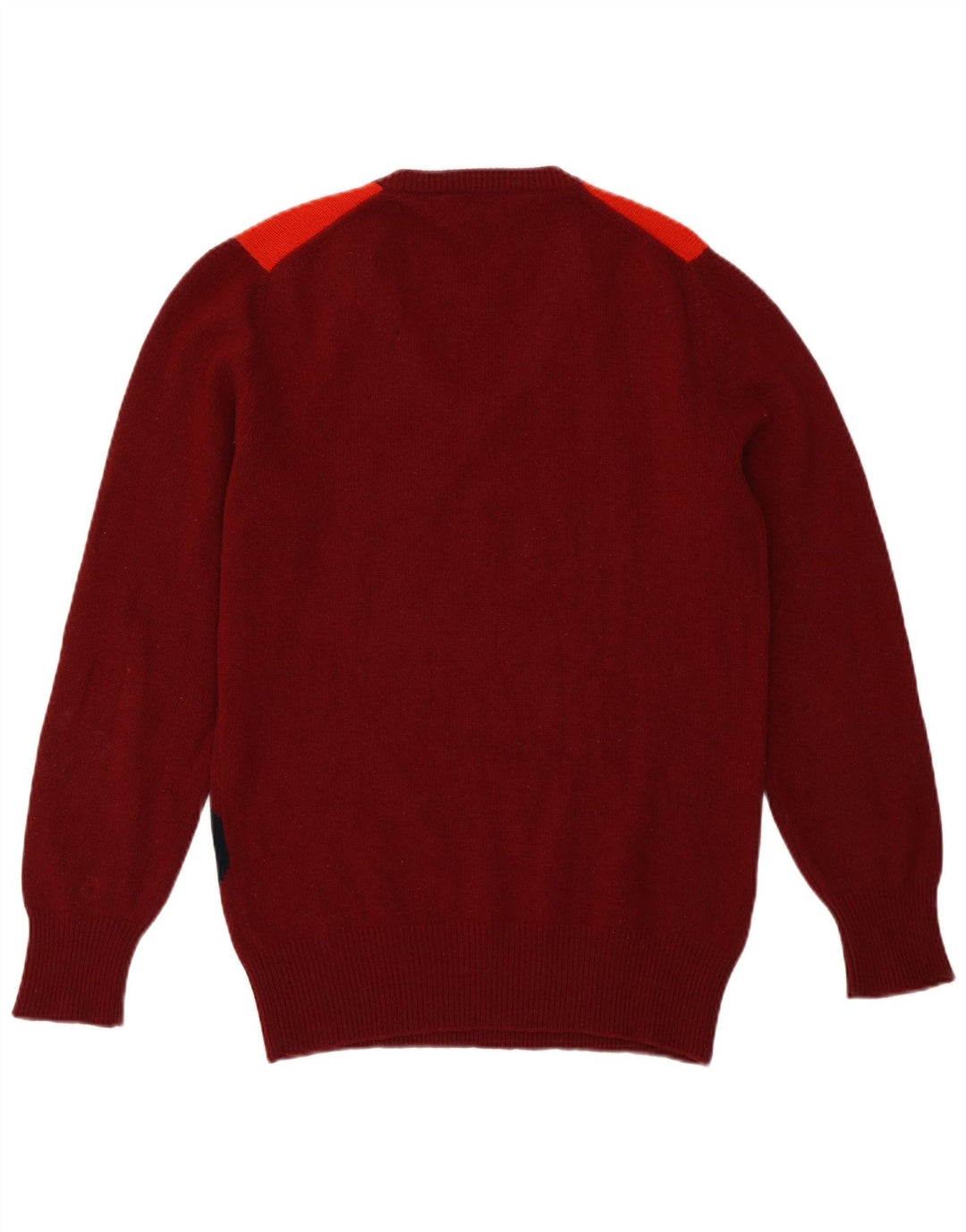 Maglione vintage da uomo con scollo a V, lana d'agnello media bordeaux a rombi/diamanti