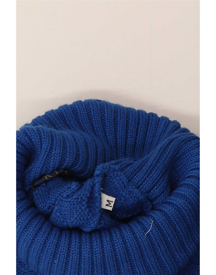 Maglione maglione vintage da donna con collo alto UK 14 lana blu medio