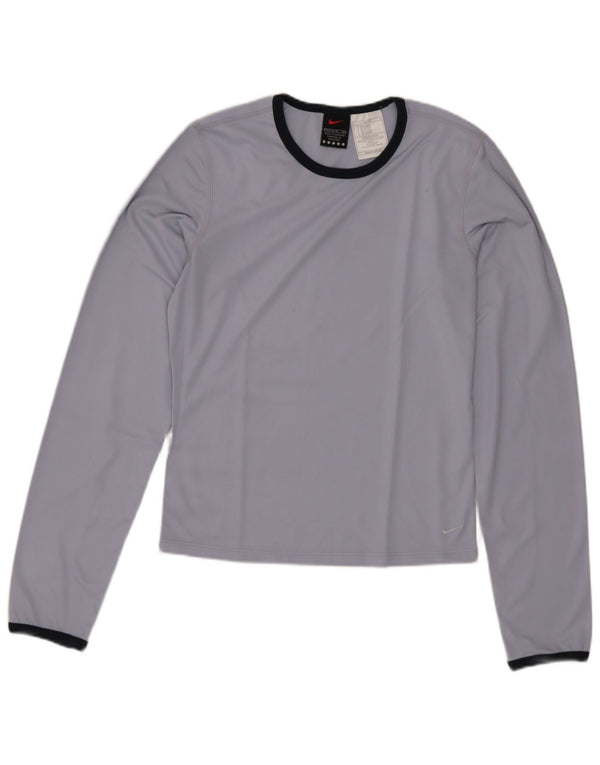 Top corto da donna NIKE manica lunga US 8/10 poliestere blu medio