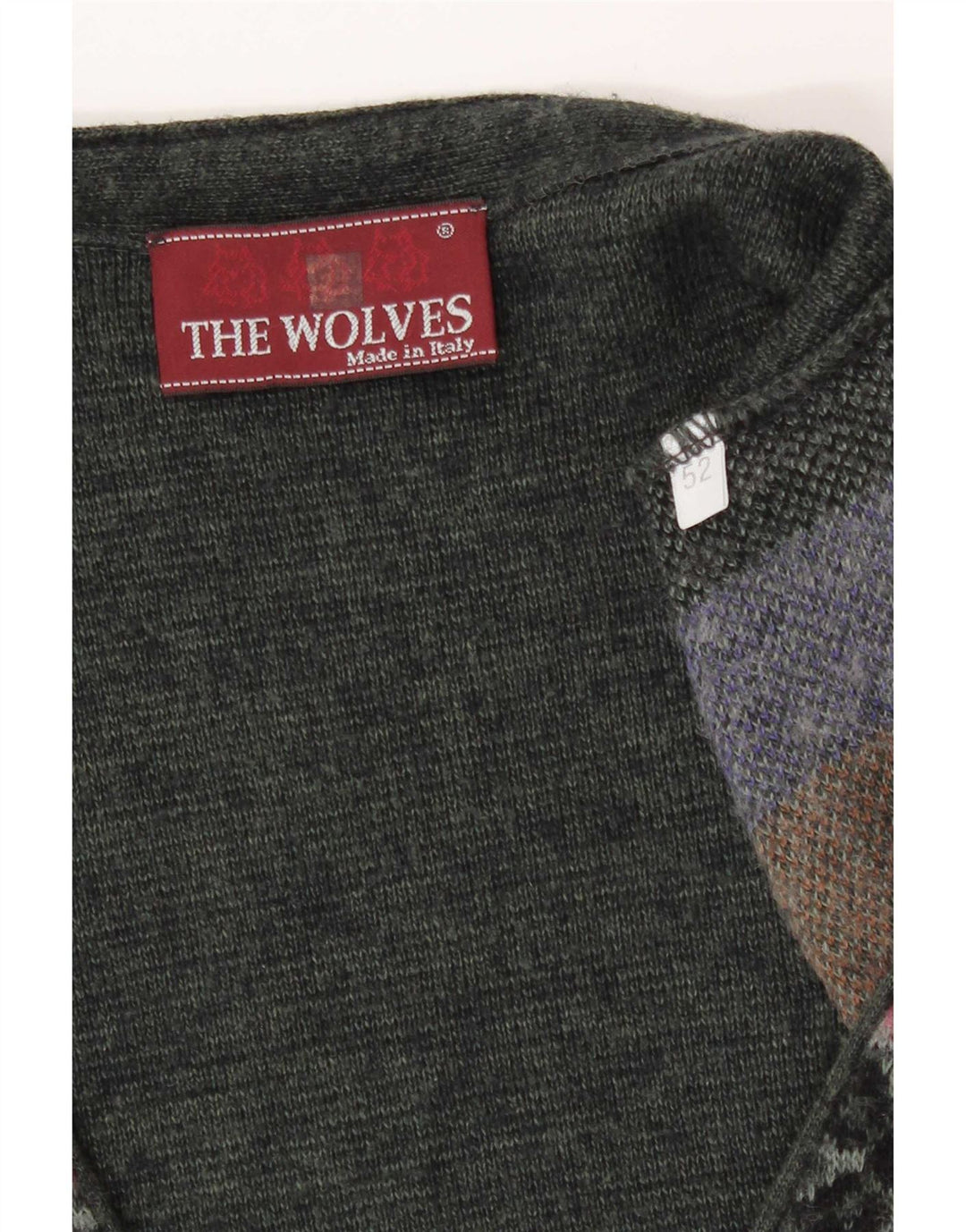 Gilet vintage da uomo lavorato a maglia IT 52 grande patchwork color kaki